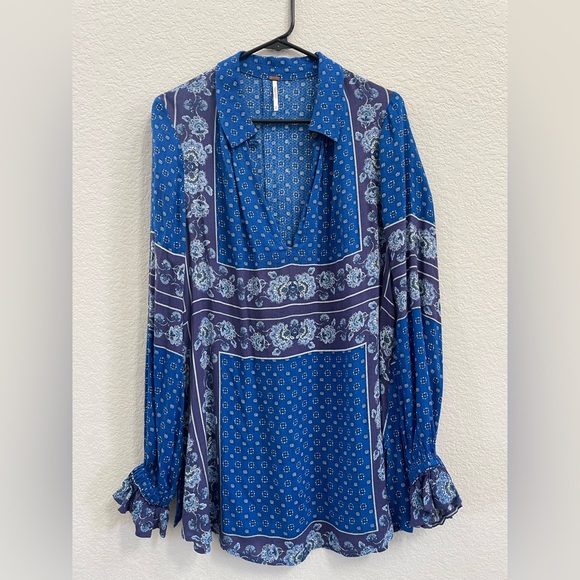 Free People Tops - Free People blue floral tunic dress, size M